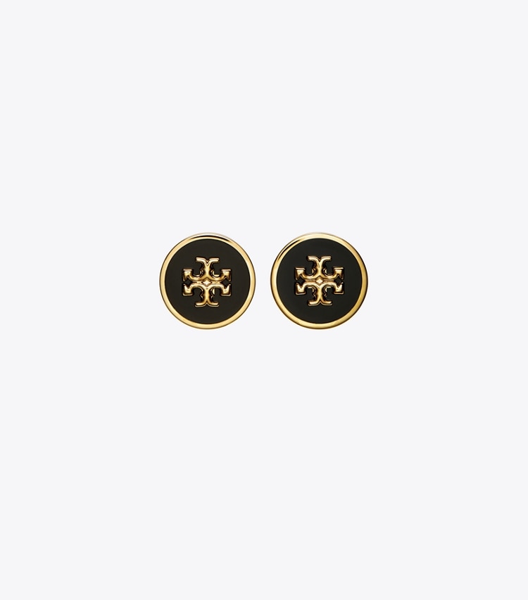 Tory Burch designer earrings Icon Enamel Circle-Stud Earrings in Tory Gold / Black front