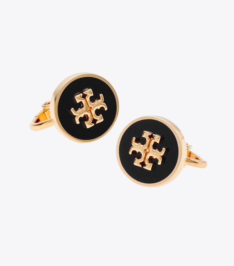 Tory Burch designer イヤリング＆ピアス アイコン エナメル サークルスタッズ クリップオンイヤリング in Tory Gold / Black ディテール