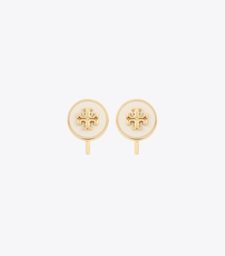 Tory Burch designer イヤリング＆ピアス キラ エナメル サークルスタッズ クリップオンイヤリング in Tory Gold / New Ivory front
