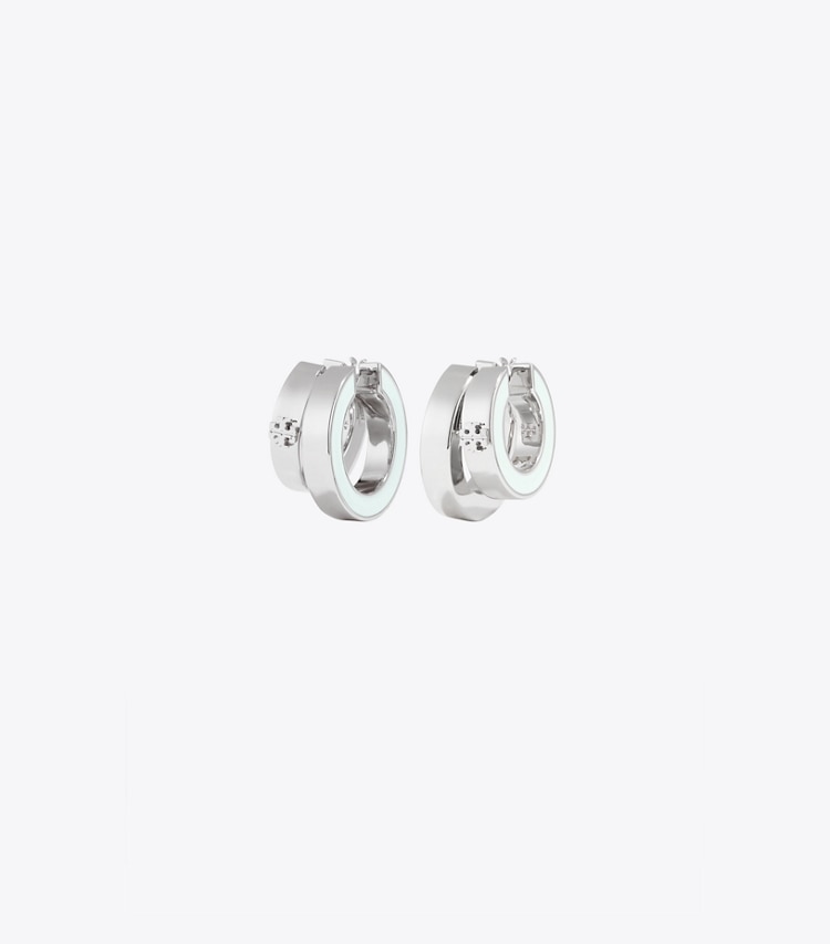 Tory Burch designer イヤリング＆ピアス アイコン エナメル ダブルフープピアス in Tory Silver / Mint front