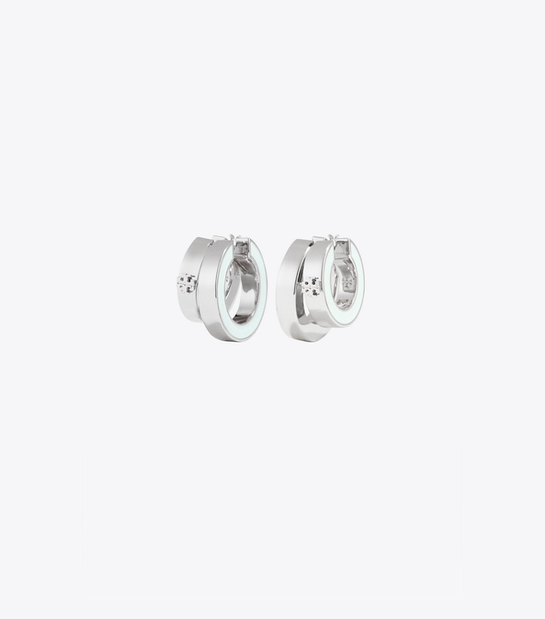 Tory Burch designer イヤリング&ピアス アイコン エナメル ダブルフープピアス in Tory Silver / Mint front