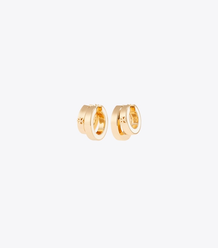 Tory Burch designer earrings Icon Enamel Double Hoop Earrings in Tory Gold / New Ivory front