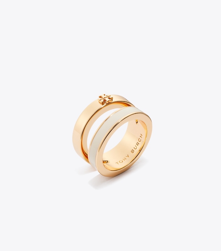 Tory Burch designer リング アイコン エナメル ダブルリング in Tory Gold / New Ivory angle