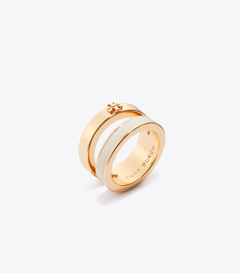 Tory Burch designer リング アイコン エナメル ダブルリング in Tory Gold / New Ivory angle