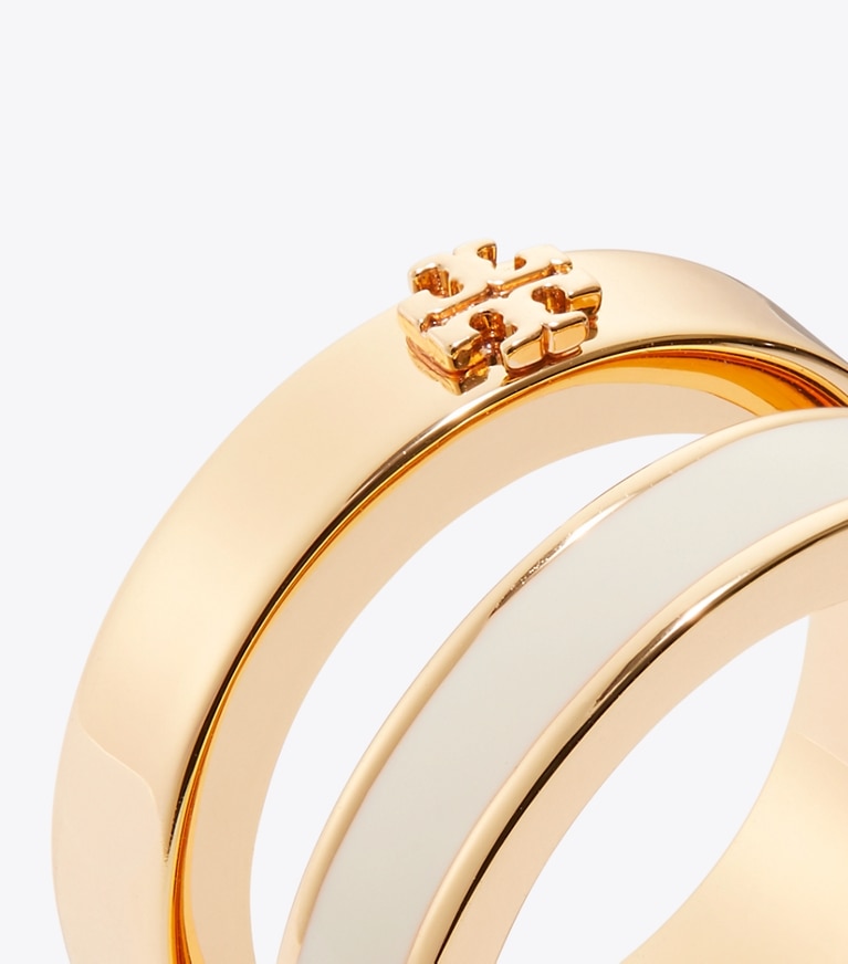 Tory Burch designer リング アイコン エナメル ダブルリング in Tory Gold / New Ivory ディテール