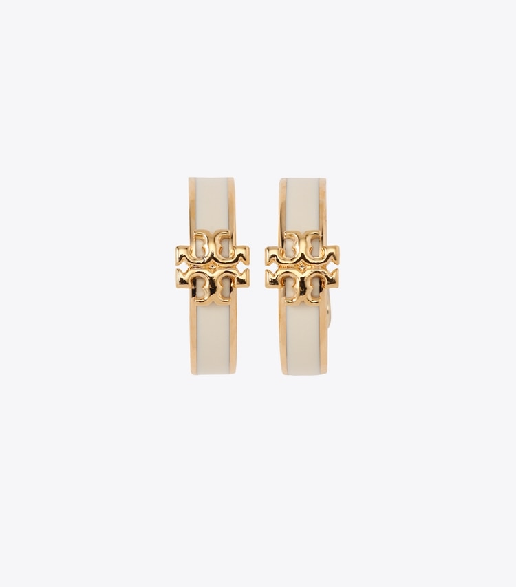 Tory Burch designer イヤリング＆ピアス アイコン エナメル ハギー クリップオンイヤリング in Tory Gold / New Ivory ディテール