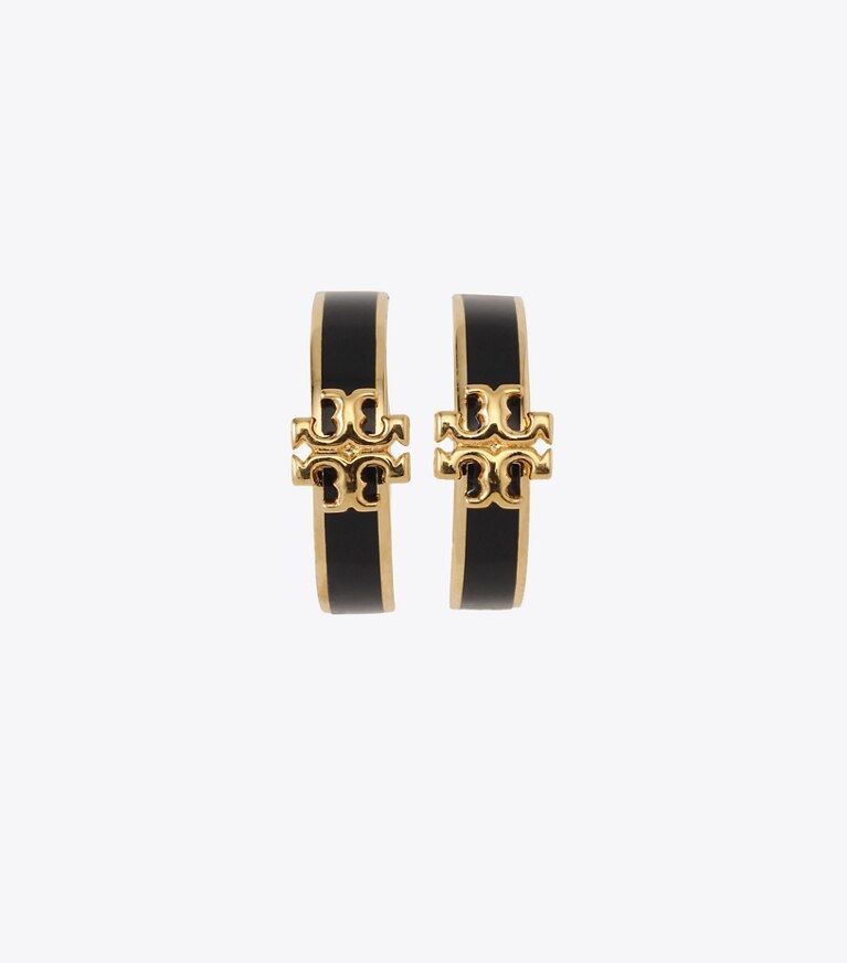 Tory Burch designer イヤリング＆ピアス キラ エナメル ハギー クリップオンイヤリング in Tory Gold / Black front
