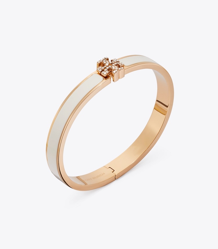 Tory Burch designer bracelets Icon Enamel Pavé Bracelet in New Ivory / Tory Gold / Crystal detail