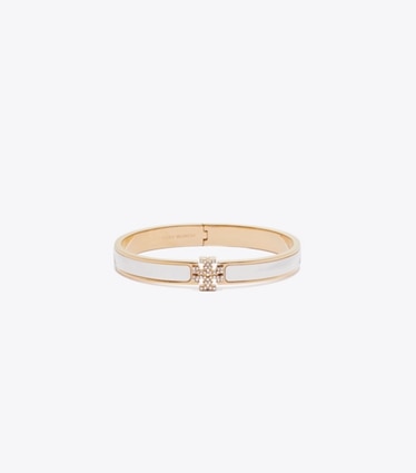 Tory Burch designer bracelets Icon Enamel Pavé Bracelet in New Ivory / Tory Gold / Crystal front