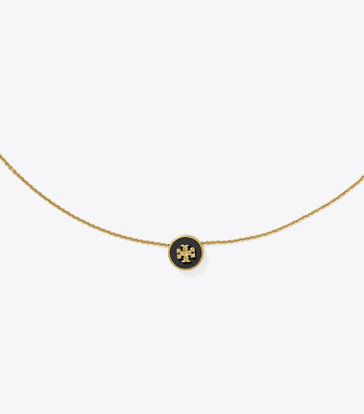 Tory Burch designer necklaces Icon Enamel Pendant Necklace in Tory Gold / Black detail