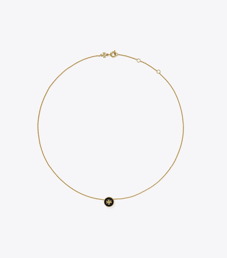 Tory Burch designer necklaces Icon Enamel Pendant Necklace in Tory Gold / Black front