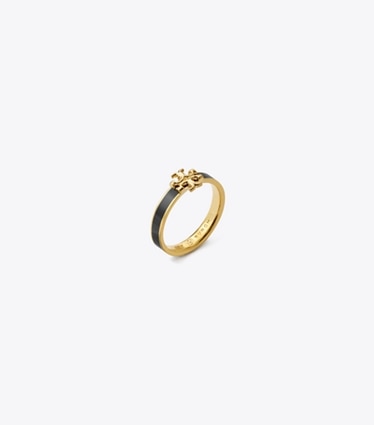 Tory Burch designer リング キラ エナメル リング in Tory Gold / Black angle