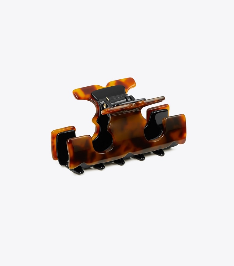 Tory Burch designer hair pins Icon Hair Clip in Tortoise front