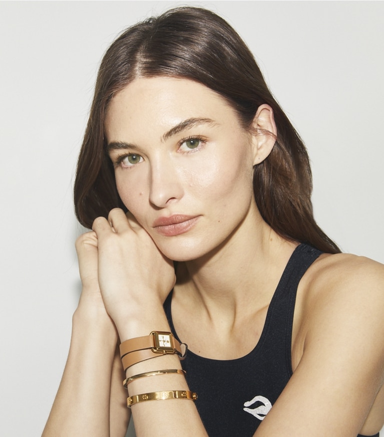 Tory Burch designer bracelets Icon Hinge Bracelet in Rose Gold front