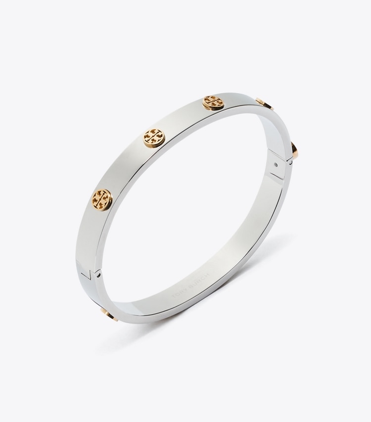 Tory Burch designer bracelets Icon Hinge Bracelet in Tory Silver / Tory Gold detail