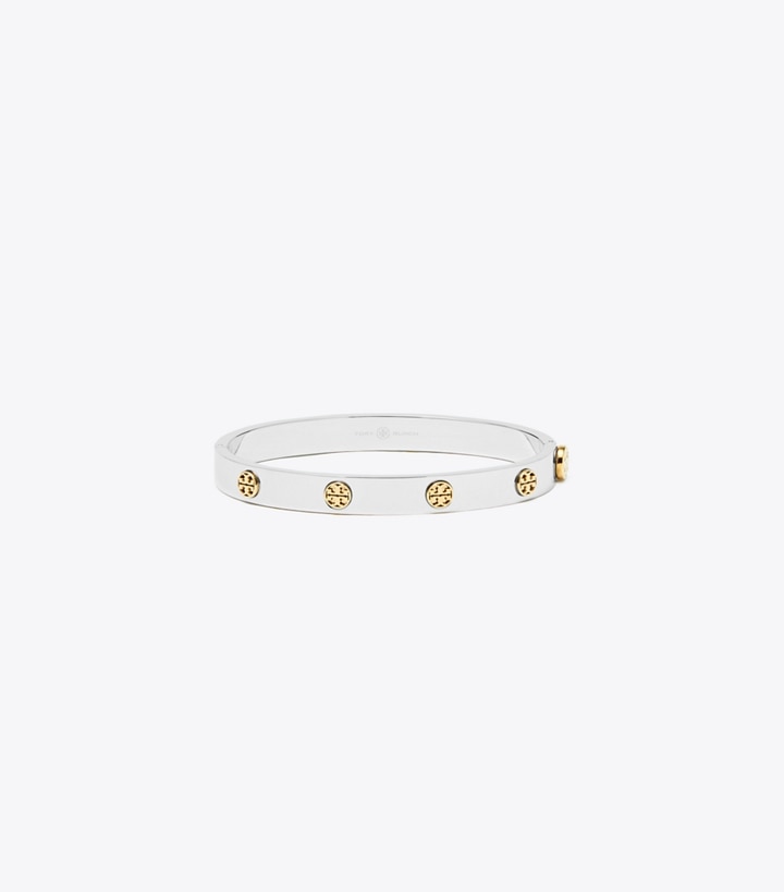 Tory Burch designer bracelets Icon Hinge Bracelet in Tory Silver / Tory Gold front