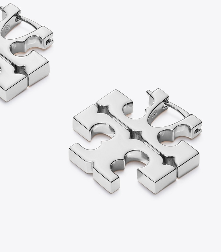 Tory Burch designer earrings Icon Hoop Earrings in Light Silver detail