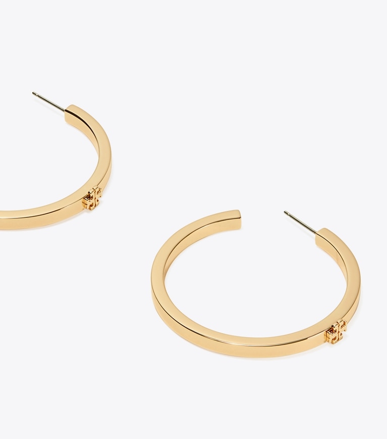 Tory Burch designer earrings Icon Hoop Earrings in Tory Gold front