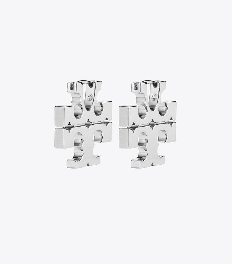Tory Burch designer earrings Icon Hoop Earrings in Light Silver front