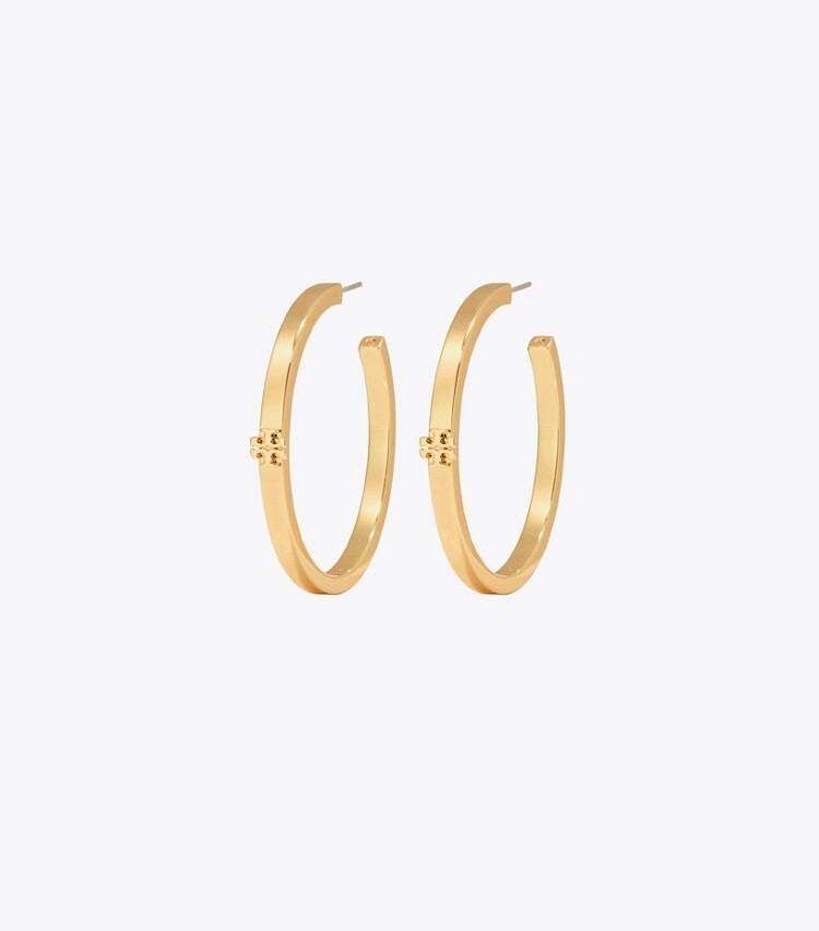 Tory Burch designer earrings Icon Hoop Earrings in Tory Gold front