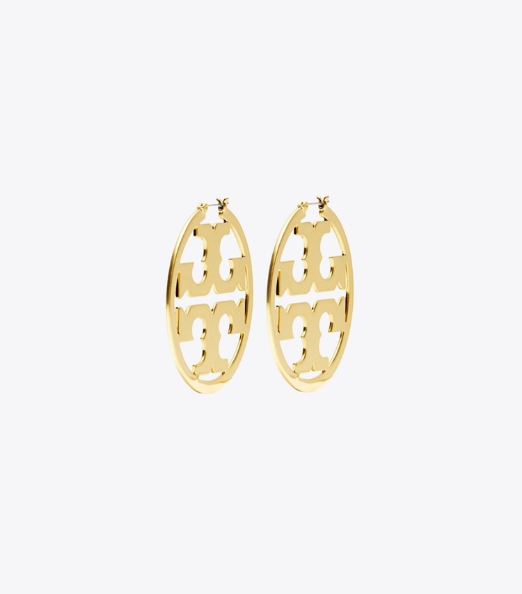 Tory Burch designer earrings Icon Hoop Earrings in Tory Gold front