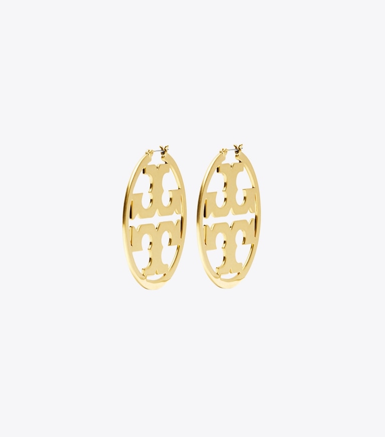 Tory Burch designer earrings Icon Hoop Earrings in Tory Gold front