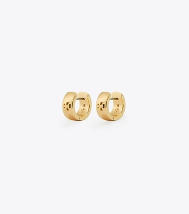 Tory Burch designer earrings Icon Huggie Earrings in Tory Gold front