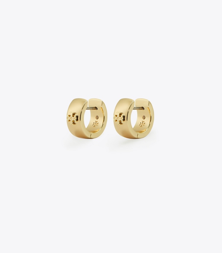 Tory Burch designer earrings Icon Huggie Earrings in Tory Gold front