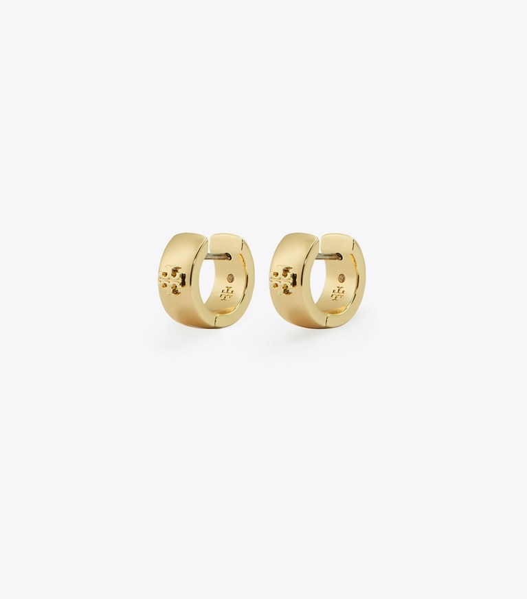 Tory Burch designer earrings Icon Huggie Earrings in Tory Gold front