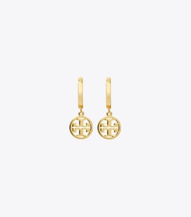 Tory Burch designer earrings Icon Huggie Hoop Earrings in Tory Gold detail