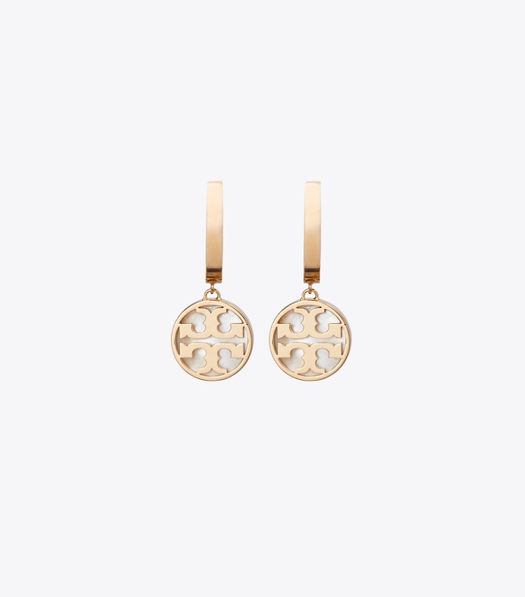 Tory Burch designer イヤリング＆ピアス アイコン ハギー フープピアス in Tory Gold / Mother of Pearl front