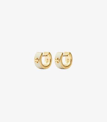 Tory Burch designer ohrringe Icon Huggie Ohrringe in Tory Gold / New Ivory front