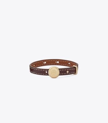 Tory Burch designer bracelets Icon Leather Bracelet in Light Brass / Vintage Merlot front
