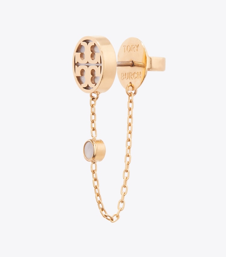 Tory Burch diseñador aretes Icon Mother Of Pearl Chain Earrings en Tory Gold / Mother of Pearl detalle