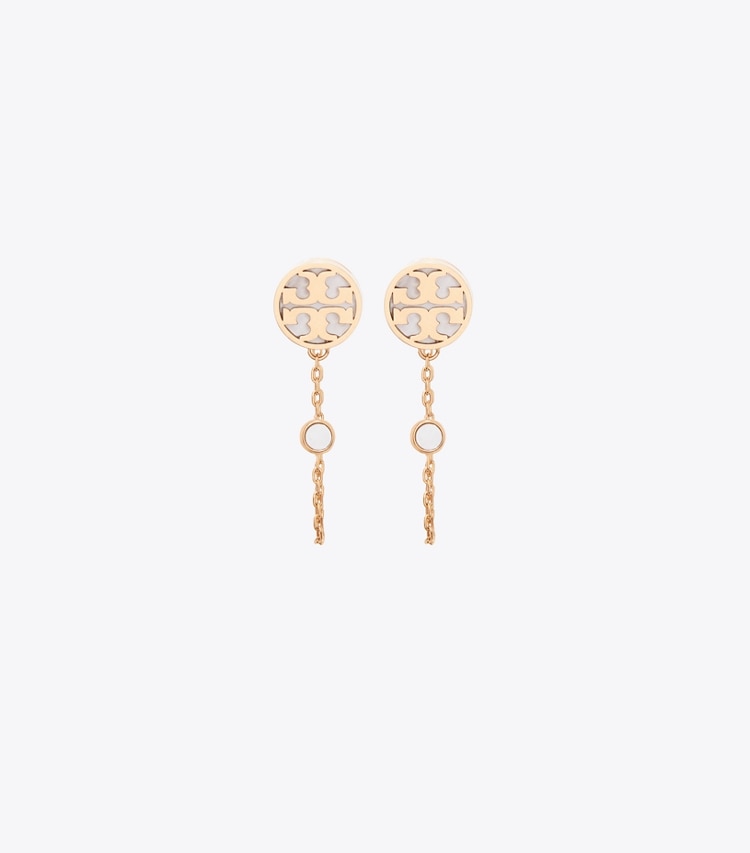 Tory Burch diseñador aretes Icon Mother Of Pearl Chain Earrings en Tory Gold / Mother of Pearl frente