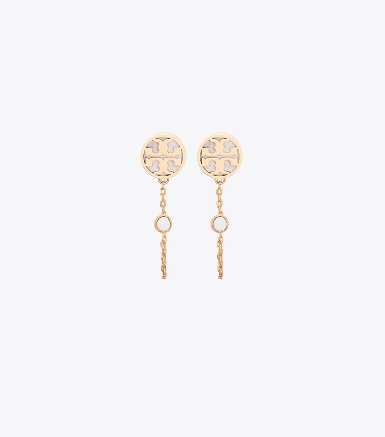 Tory Burch diseñador aretes Icon Mother Of Pearl Chain Earrings en Tory Gold / Mother of Pearl frente