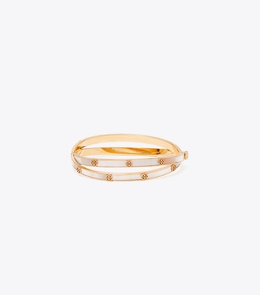 Tory Burch designer bracelets Icon Mother Of Pearl Double Hinge Bracelet in Tory Gold / Mother of Pearl front