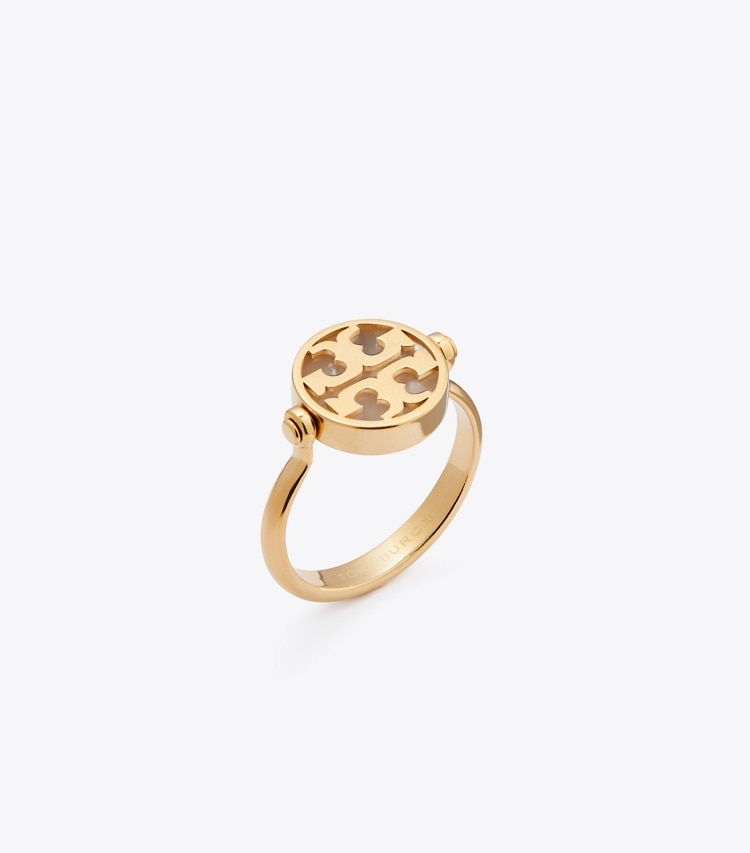 Tory Burch diseñador anillos Icon Mother Of Pearl Ring en Tory Gold / Mother of Pearl ángulo