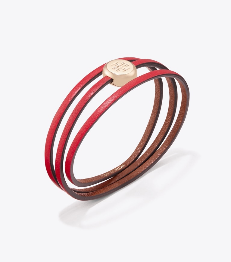 Tory Burch designer bracelets Icon Multi-Strand Bracelet in Light Brass / Red detail