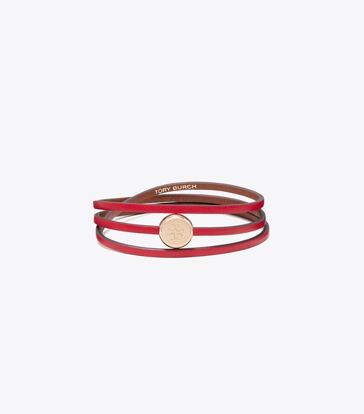 Tory Burch designer bracelets Icon Multi-Strand Bracelet in Light Brass / Red front