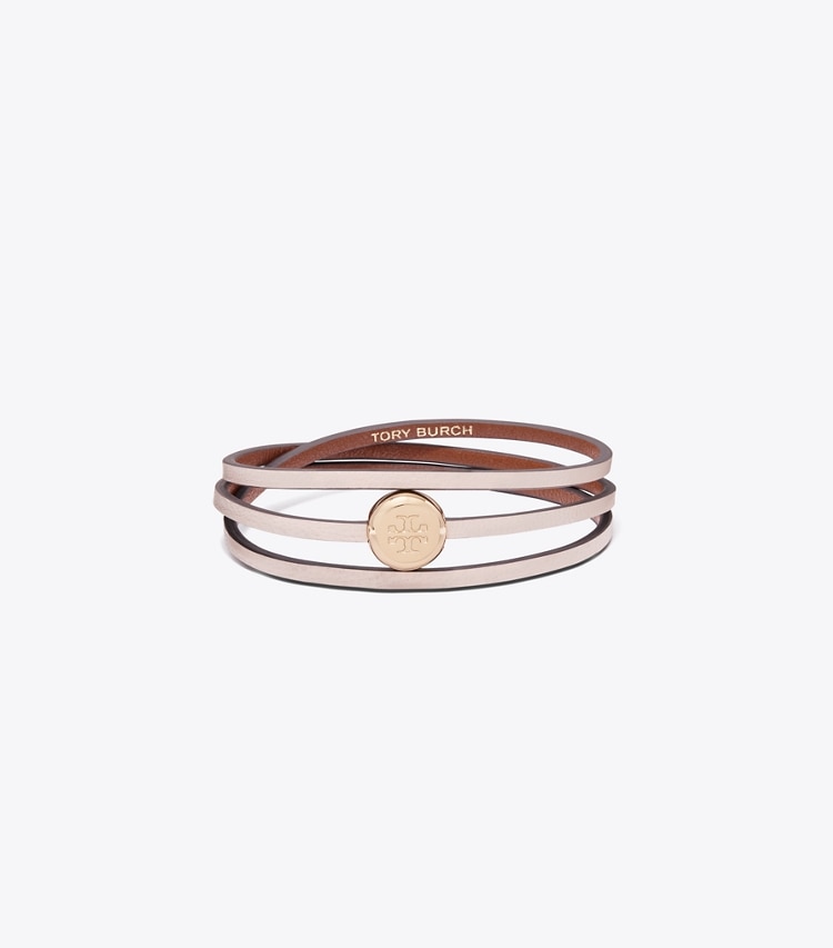 Tory Burch designer bracelets Icon Multi-Strand Bracelet in Light Brass / Soft Pink front