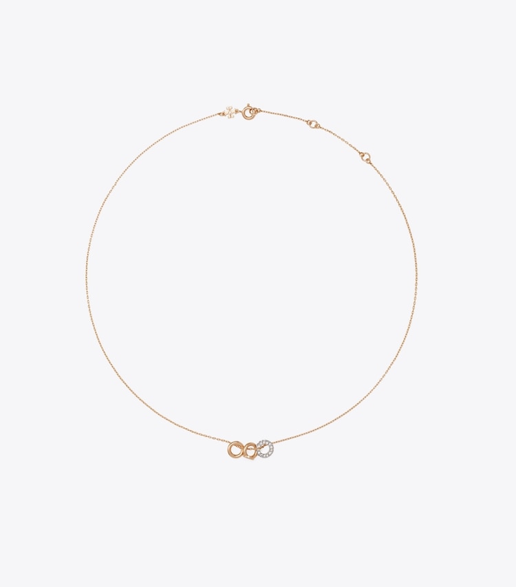 Tory Burch designer jewelry boxes Icon Necklace Earrings Gift Set in Tory Gold / Tory Silver / Crystal front