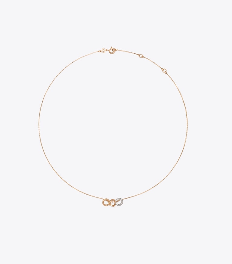 Tory Burch designer jewelry boxes Icon Necklace Earrings Gift Set in Tory Gold / Tory Silver / Crystal front