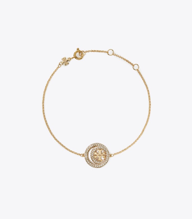 Tory Burch designer armbänder Icon Pavé-Armband mit Doppelring in Tory Gold / Crystal front