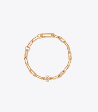 Tory Burch designer bracelets Icon Pavé Chain Bracelet in Tory Gold / Crystal front