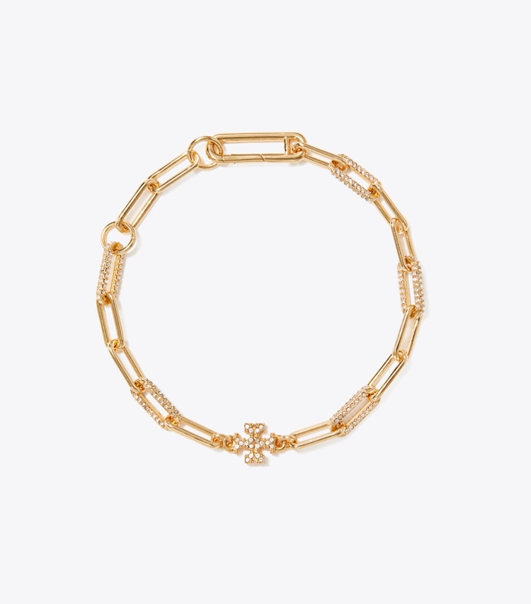 Tory Burch designer bracelets Icon Pavé Chain Bracelet in Tory Gold / Crystal front