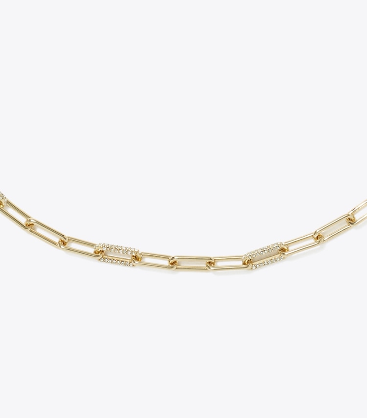 Tory Burch designer necklaces Icon Pavé Chain Necklace in Tory Gold / Crystal detail