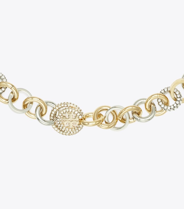 Tory Burch designer ネックレス ミラー パヴェ チェーンネックレス in Tory Gold / Tory Silver / Crystal ディテール