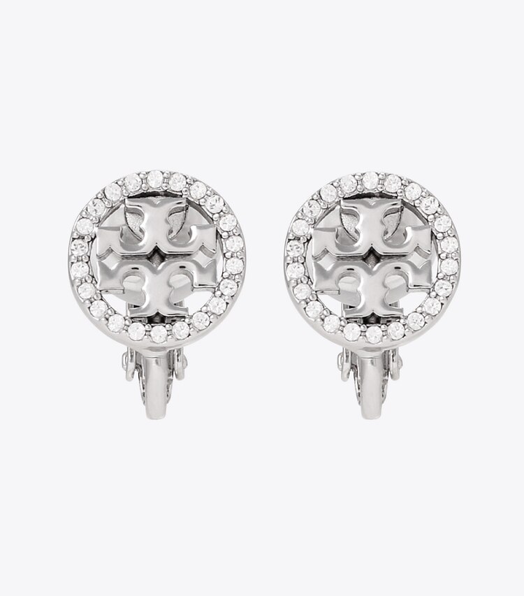 Tory Burch designer イヤリング＆ピアス アイコン パヴェ スタッズ クリップオンイヤリング in Tory Silver / Crystal ディテール