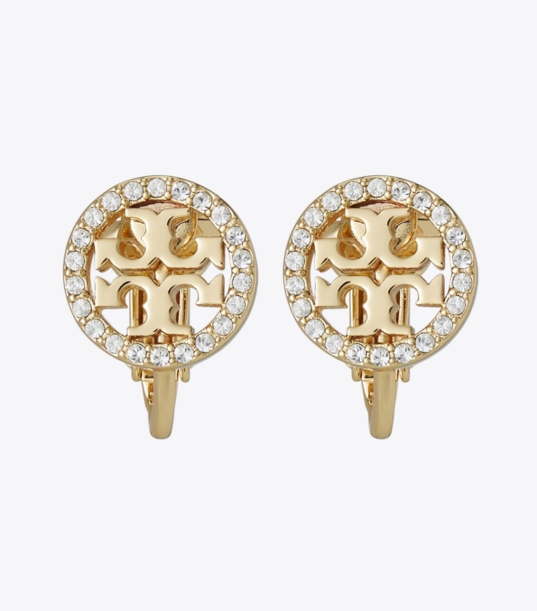 Tory Burch designer イヤリング＆ピアス ミラー パヴェ スタッズ クリップオンイヤリング in Tory Gold / Crystal front
